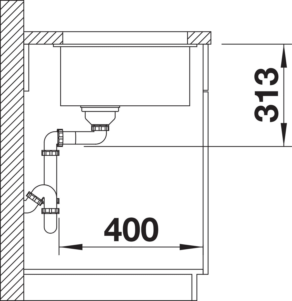 Blanco Subline 320-U Silgranit – coupe d'installation