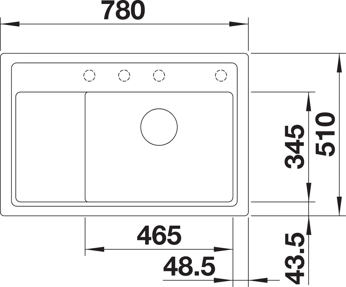 Blanco Zenar XL 6 S Compact Silgranit – schéma technique : vue de dessus