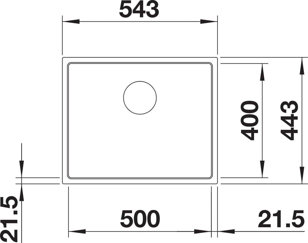 Blanco Subline 500-IF SteelFrame Silgranit – schéma technique : vue de dessus
