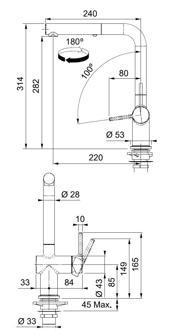 Franke Active L Solution Fenetre à douchette double jet