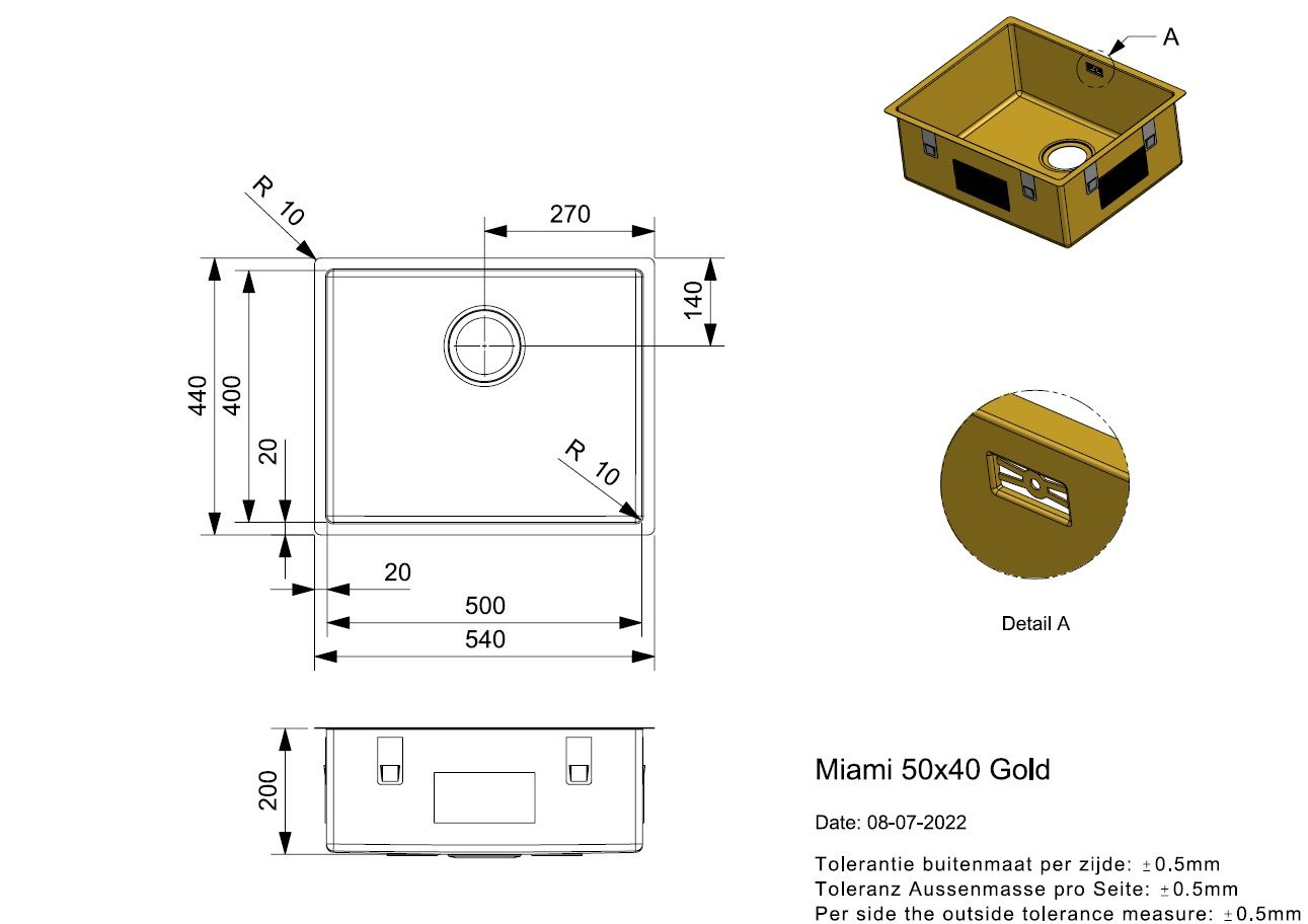 Reginox Miami 50X40 Gold R30745