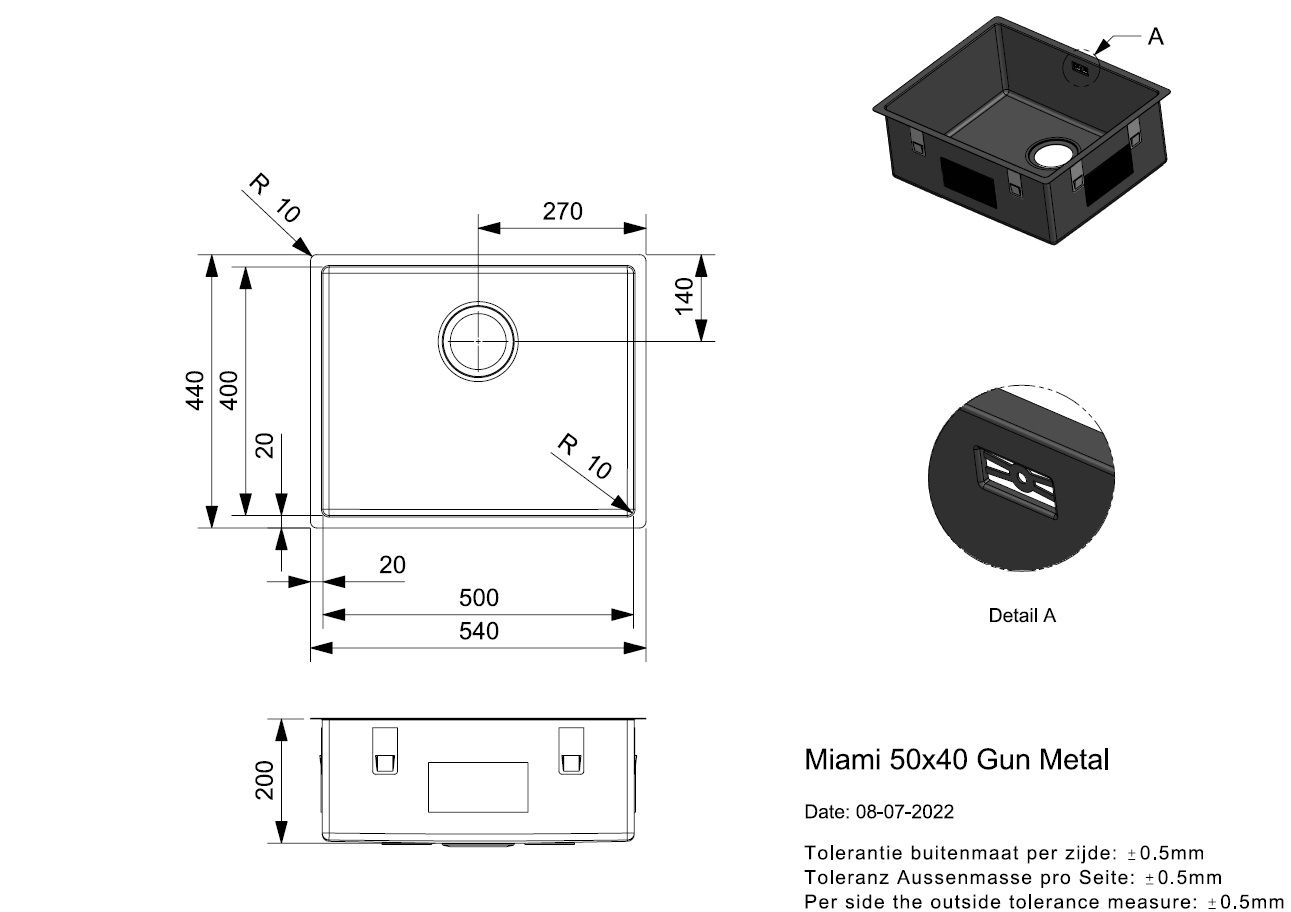 Reginox Miami 50X40 Gun Metal R30721