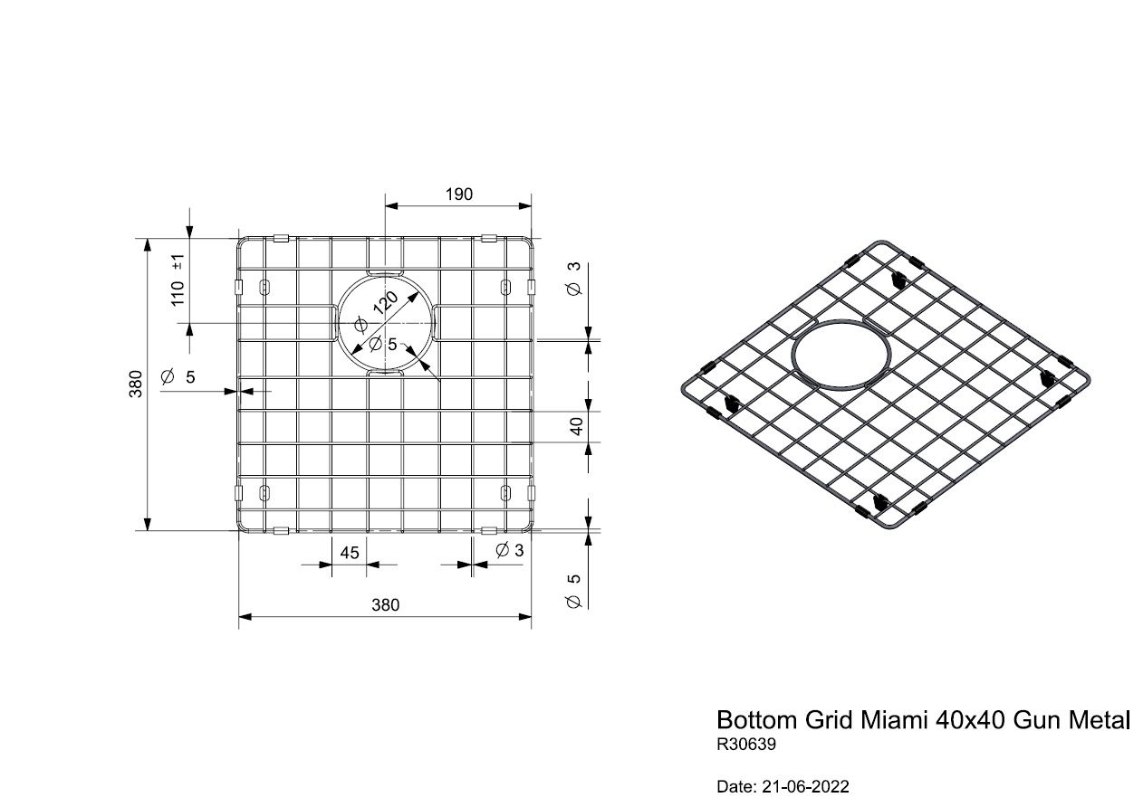 Reginox Grille Egouttoir 50X40 Miami Gun Metal R30660