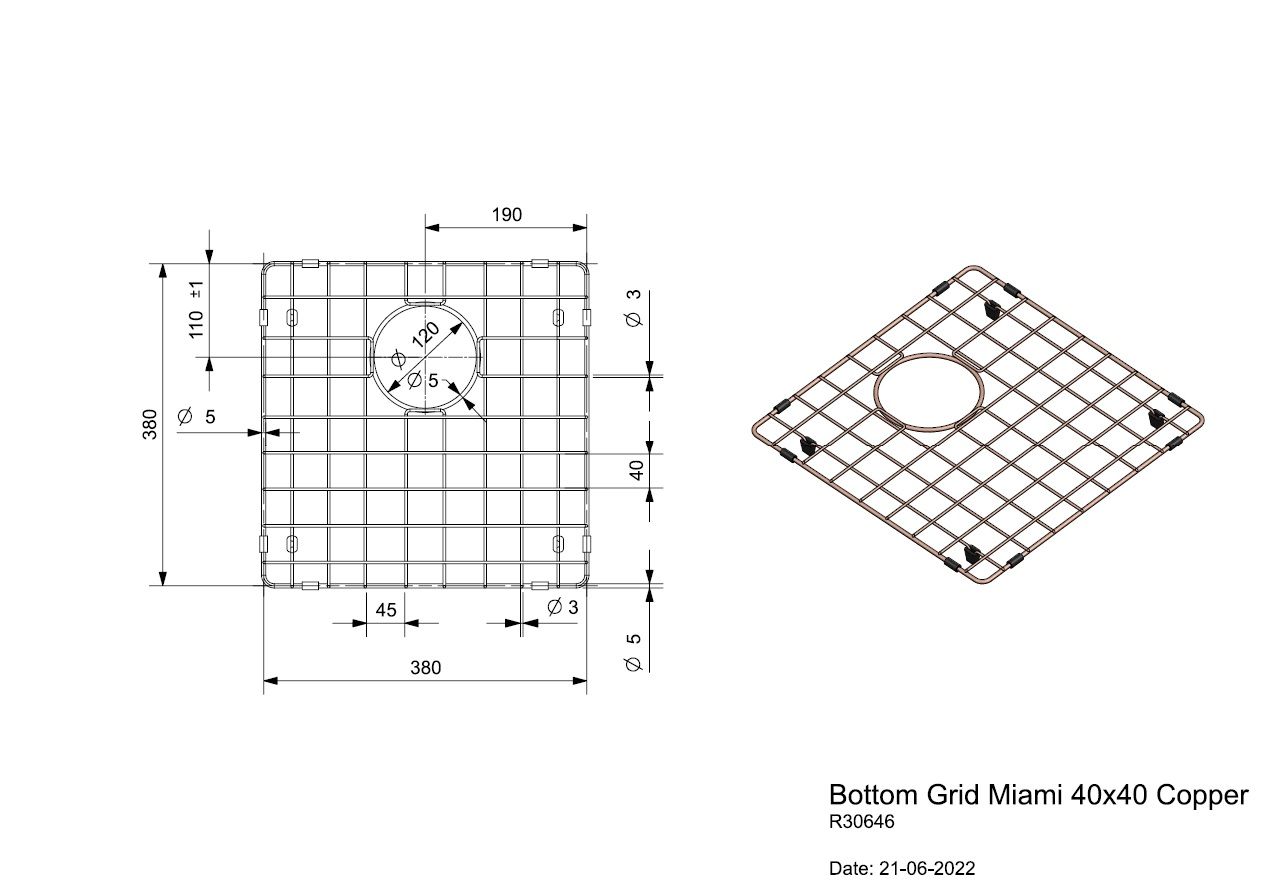 Reginox Grille Egouttoir 40X40 Miami Copper R30646