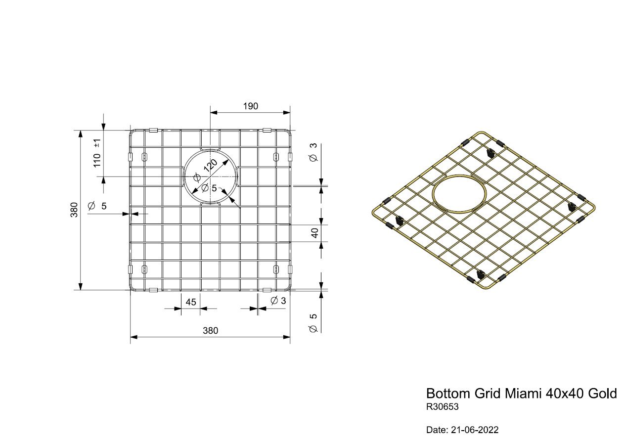 Reginox Grille Egouttoir 40X40 Miami Gold R30653