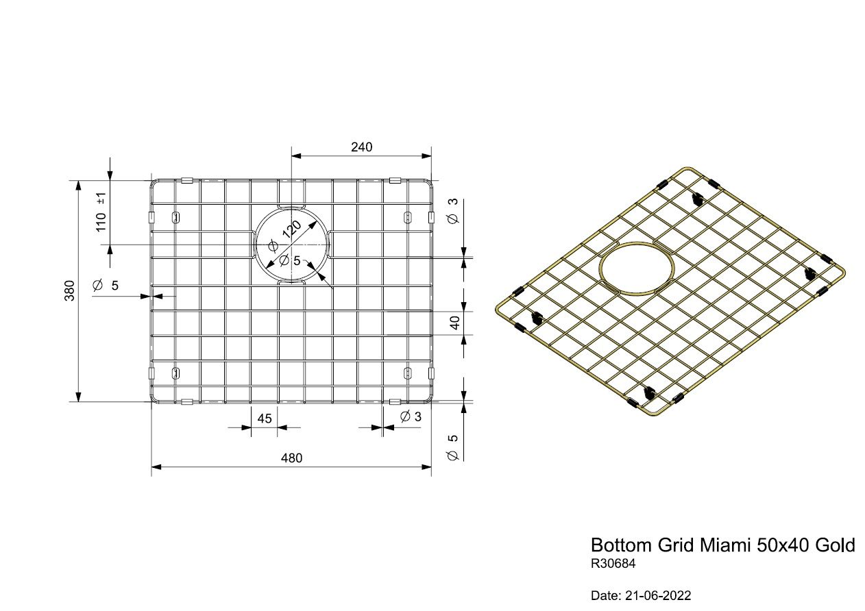 Reginox Grille Egouttoir 50X40 Miami Gold R30684