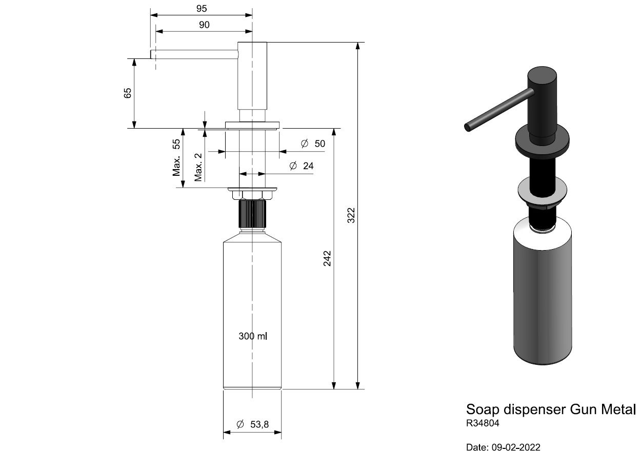 Reginox Distributeur de savon Gun Metal R34804