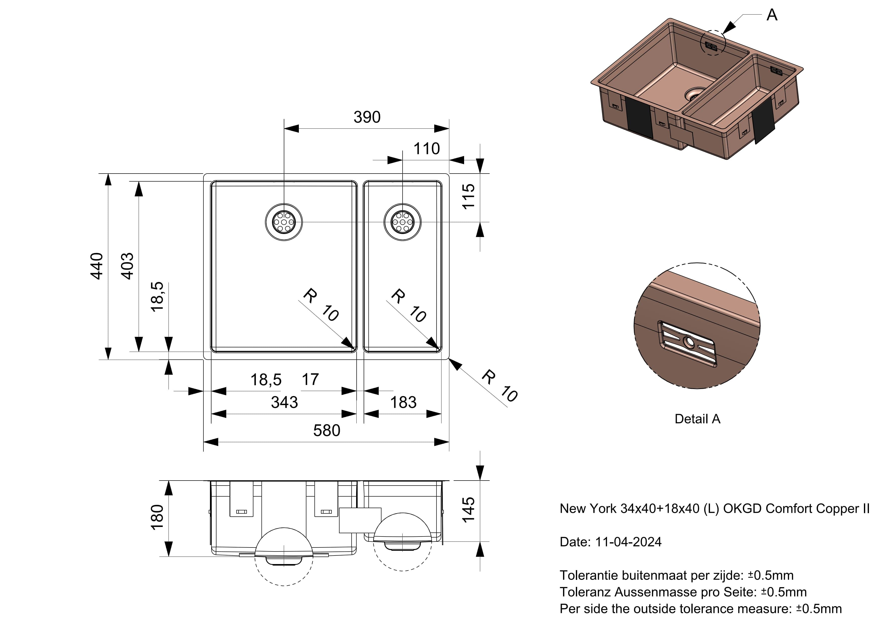 Reginox New York 34x40+18x40 Copper II R39212