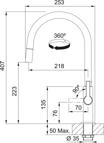 Franke Maris Slim J Noir Mat à douchette