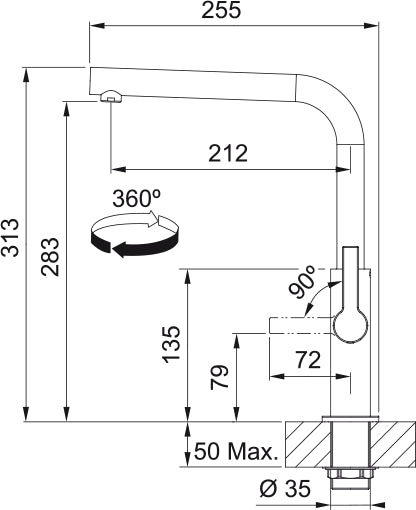 Franke Maris Slim L Noir Mat à bec