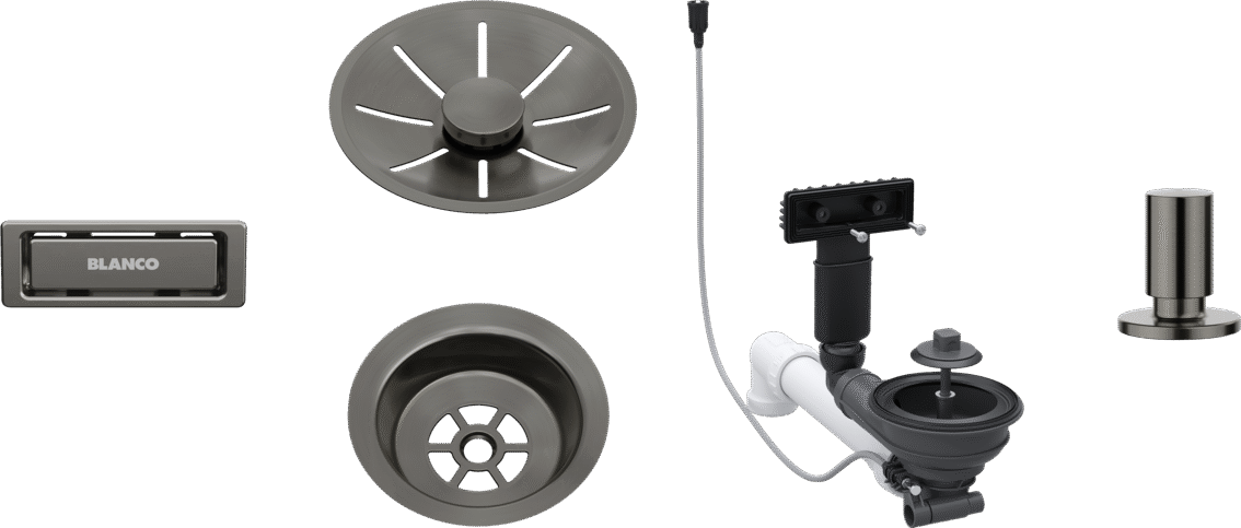 Set de bonde Blanco InFino satin Dark Steel avec commande de vidage automatique (réf. 207429)