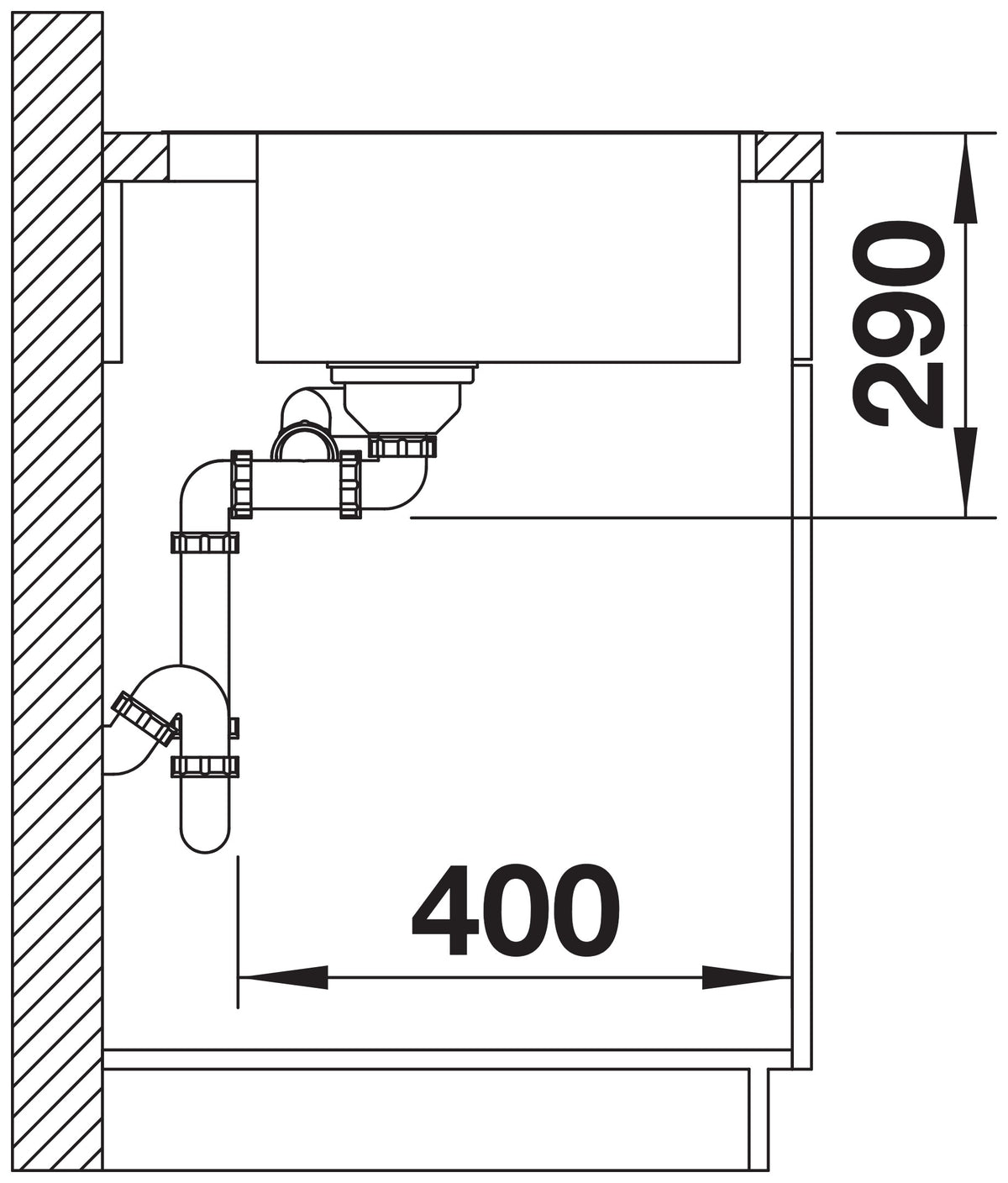 Schéma en coupe d'installation de l'évier Blanco Andano 340/180-IF/A