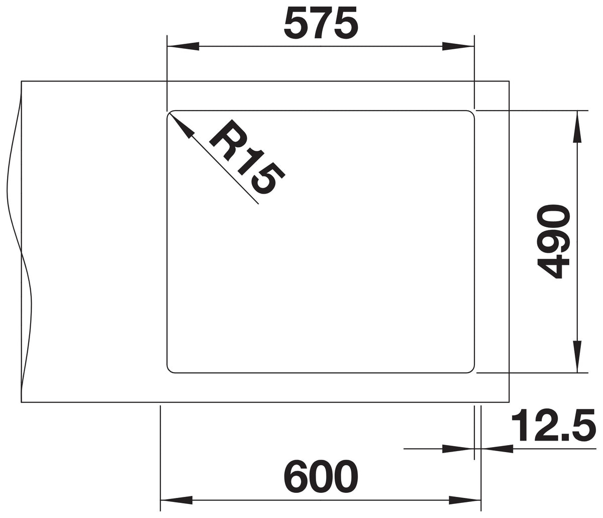 Schéma de découpe du plan de travail pour l'évier Blanco Andano 340/180-IF/A