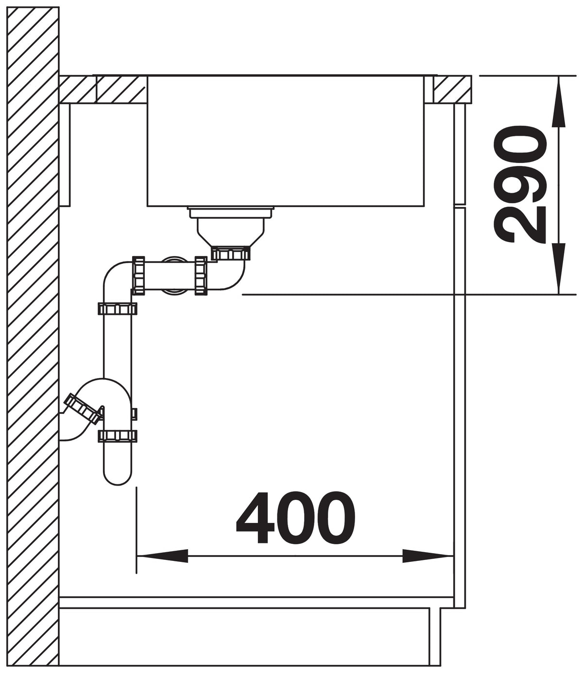 Schéma en coupe d'installation de l'évier Blanco Andano 340/340-IF/A