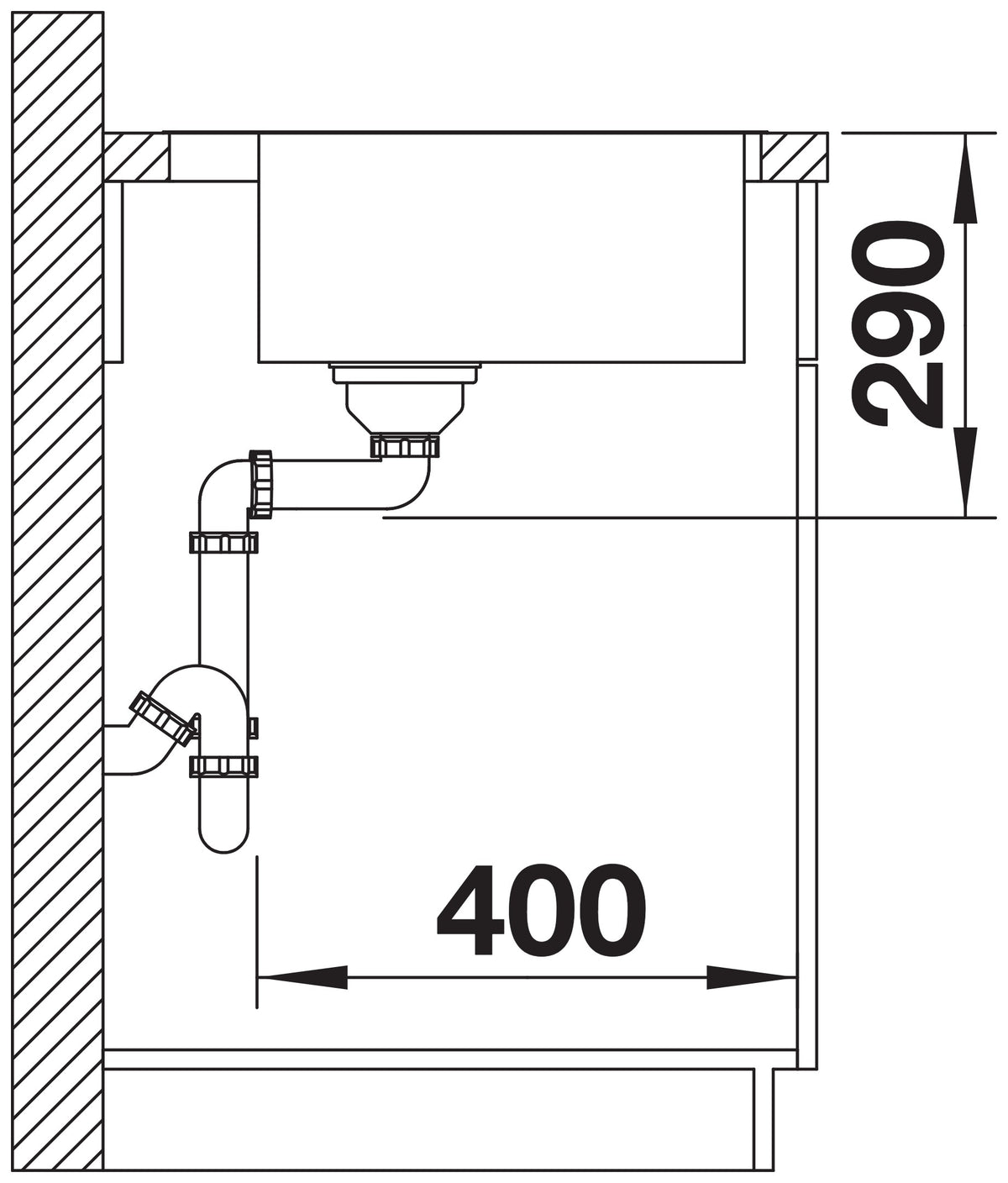 Schéma en coupe d'installation de l'évier Blanco Andano 400-IF/A