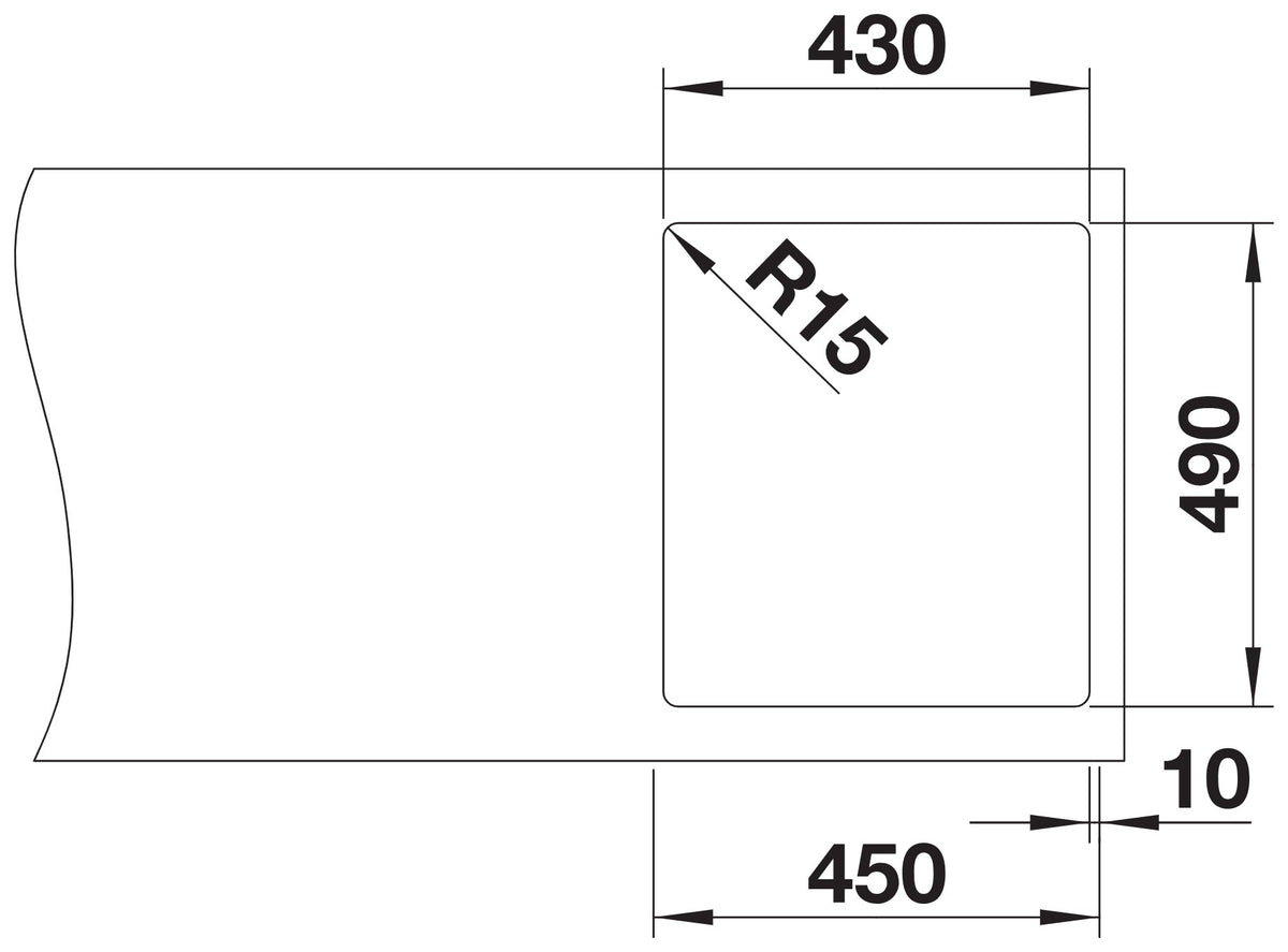Schéma de découpe du plan de travail pour l'évier Blanco Andano 400-IF/A