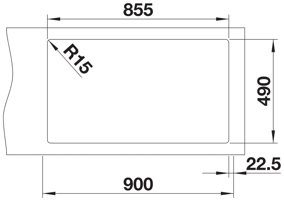 Schéma de découpe du plan de travail pour l'évier Blanco Andano 400/400-IF/A