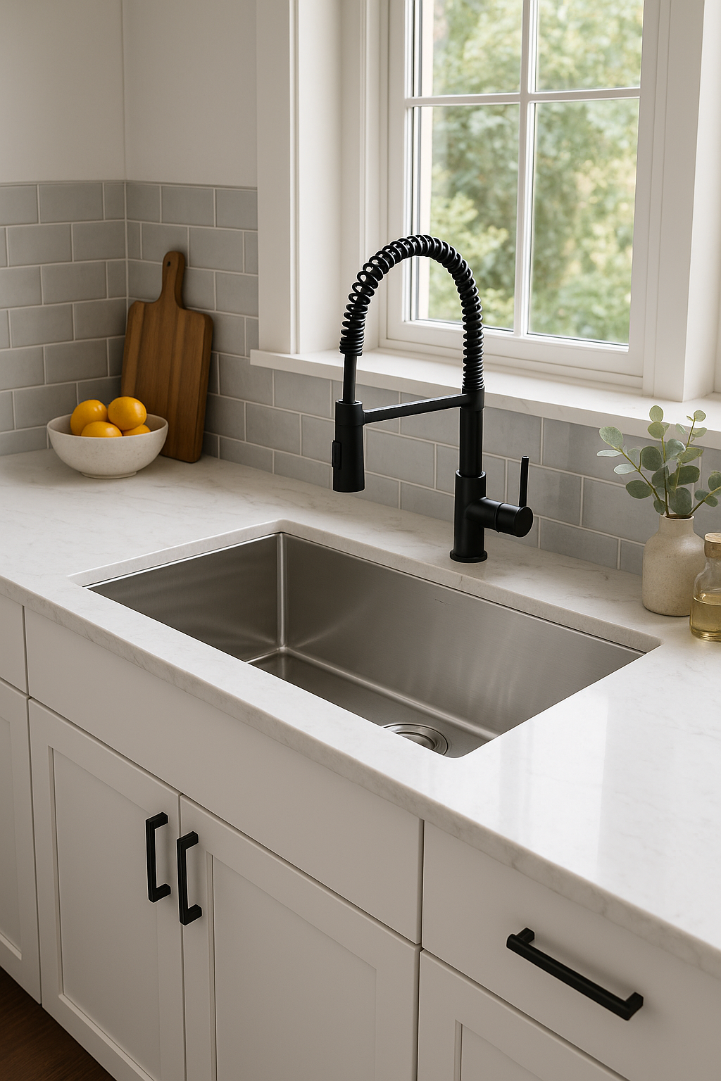 Evier de cuisine inox avec mitigeur noir