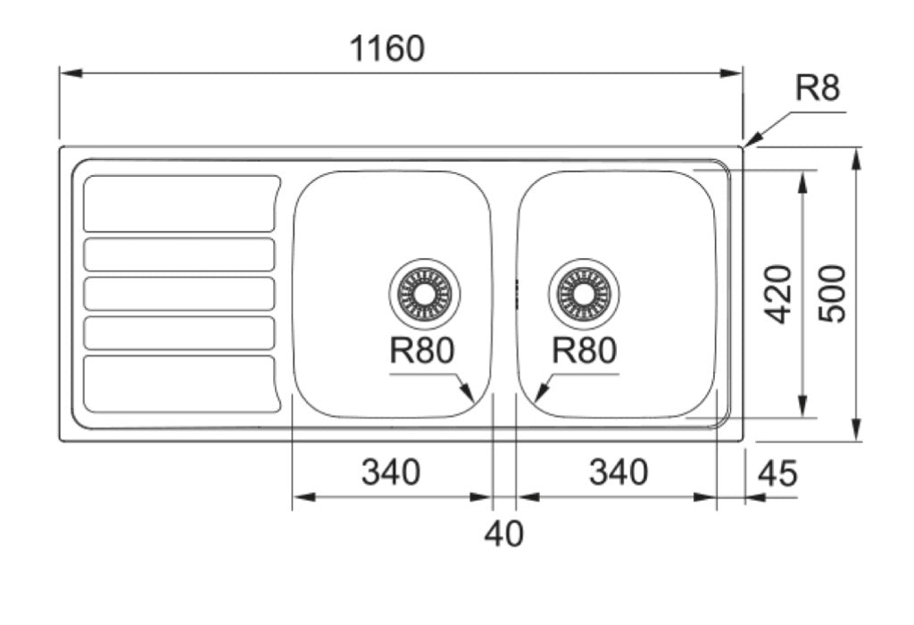 Franke Flash FLL621 Inox Dekor Manu – schéma technique