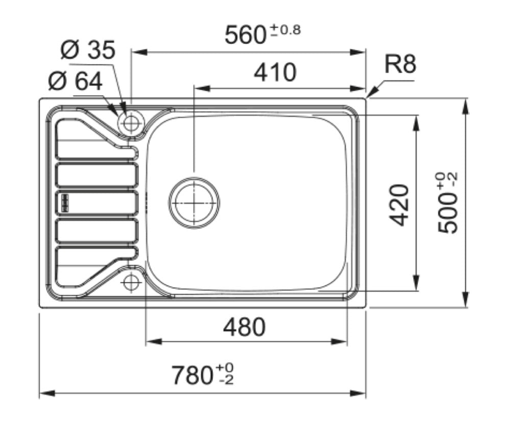 Franke Flash FLN611-XLC Inox Lisse Auto – schéma technique