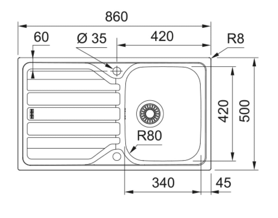 Franke Flash 611-86 Auto (Inox Lisse et Inox Dekor) – schéma technique
