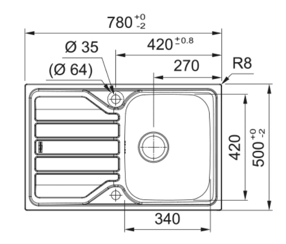Franke Flash 611-78 Auto (Inox Lisse et Inox Dekor) – schéma technique