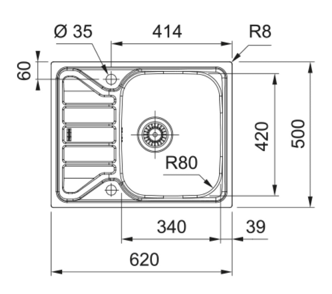 Franke Flash FLL611-62 Inox Dekor Auto – schéma technique