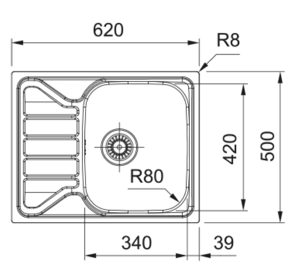 Franke Flash FLL611-62 Inox Dekor Manu – schéma technique