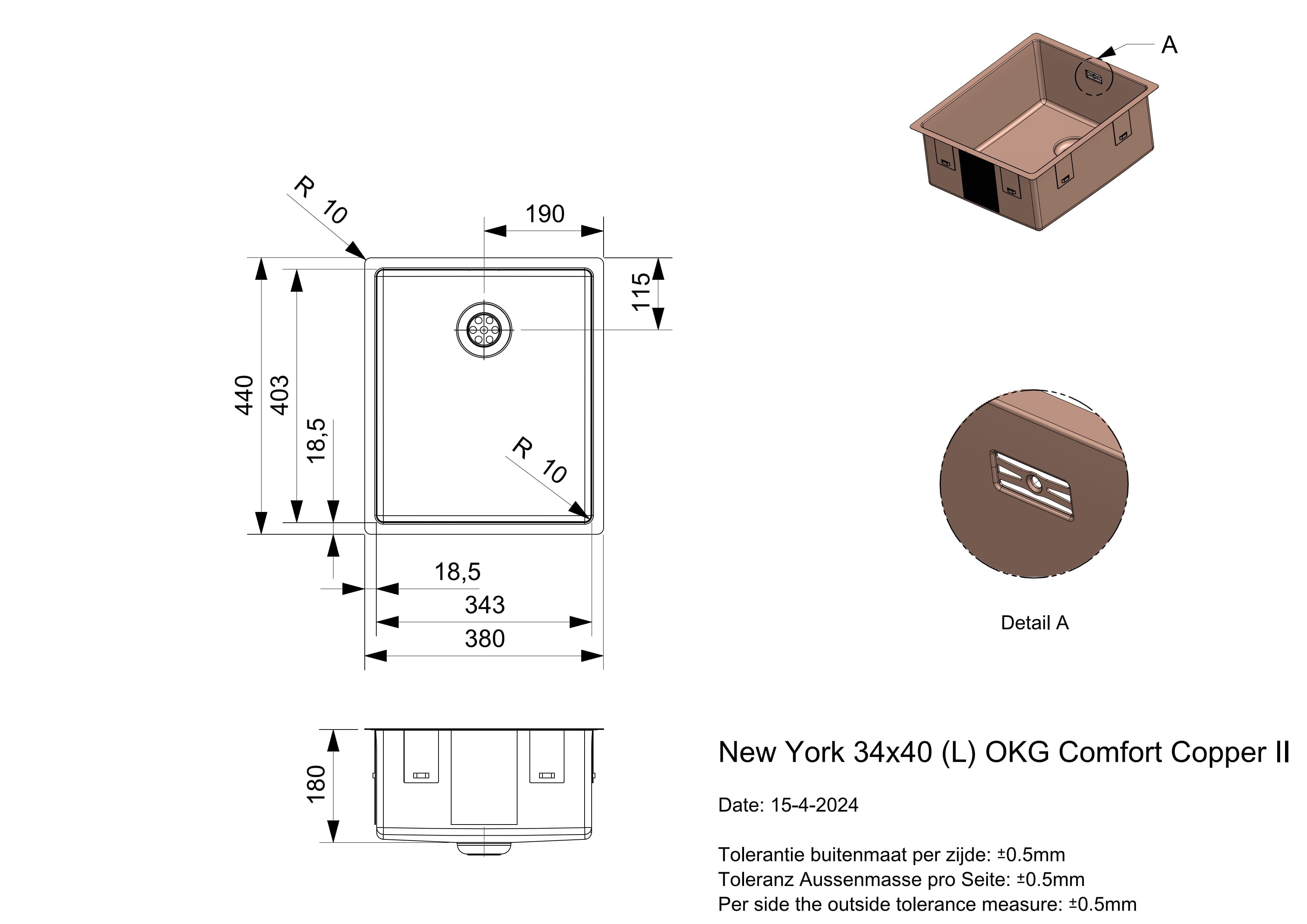Reginox New York 34X40 Copper II R39342