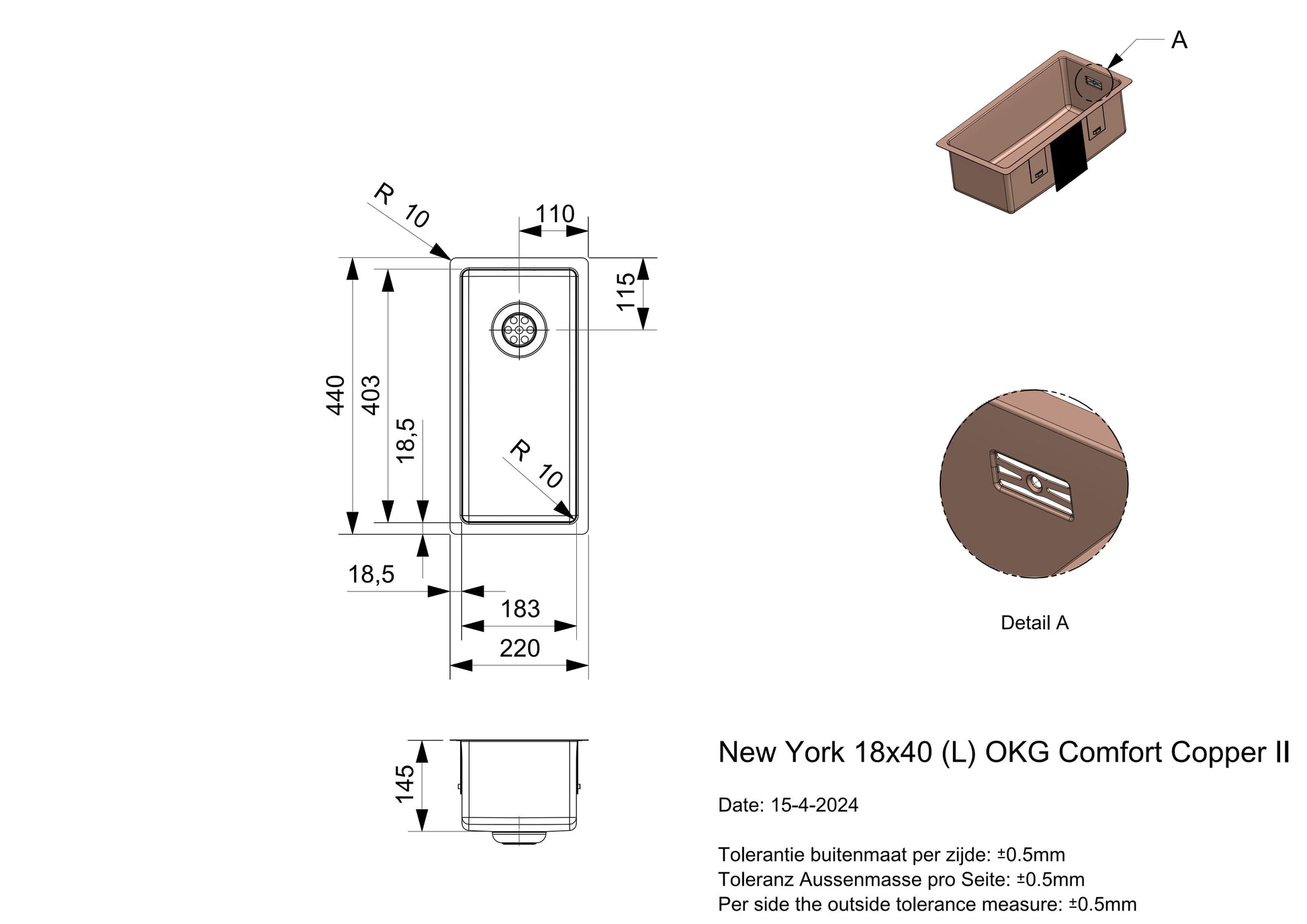 Reginox New York 18x40 Copper II R39373