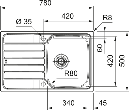 Franke Spark SKL611-78 Inox Dekor – schéma technique