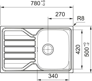 Franke Flash FLL611-78 Inox Dekor Manu – schéma technique