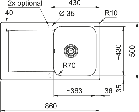 Franke Kite 611-86 Fradeko – schéma technique