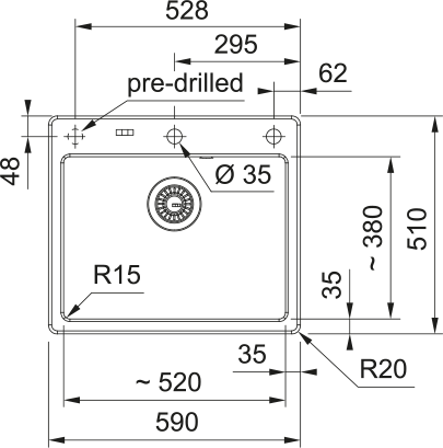 Franke Mythos X Fraceram MYK610-52 – schéma technique
