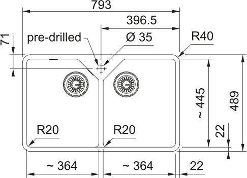Franke Belfast Fraceram BFK720-36-36 — dessin technique et dimensions 1