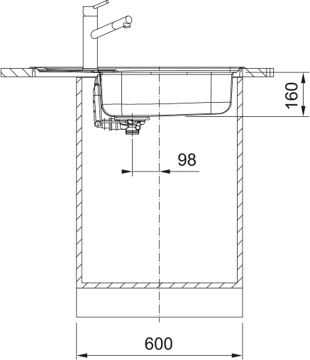 Franke Spark SKL611-XLC Inox Dekor – coupe d'installation