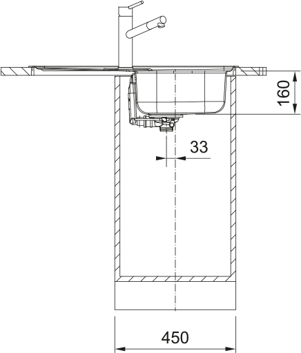 Franke Spark SKL611-78 Inox Dekor – coupe d'installation