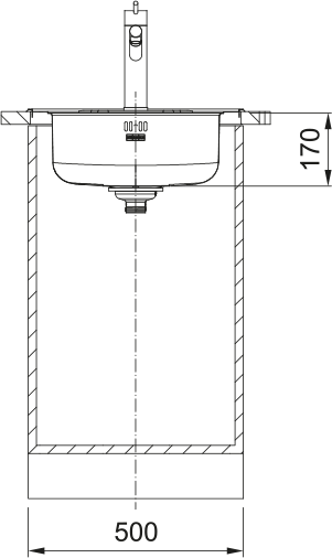 Franke Rotondo ROL610-39 Inox Dekor – coupe d'installation