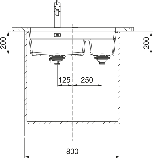 Franke Kubus 2.0 Pro Fragranite KNG120 – coupe d'installation sous plan