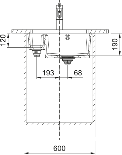 Franke Kubus Fraceram KXK160-37-12 – coupe d'installation sous plan