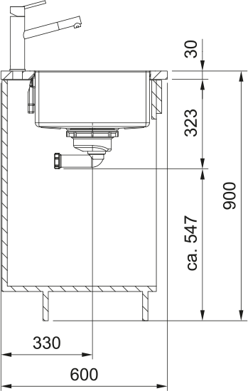 Franke Box Drain Max BDX110-50 Inox Lisse – coupe d'installation sous plan