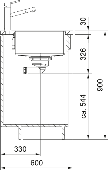 Franke Box Drain Max BDX110-80 Inox Lisse – coupe d'installation sous plan