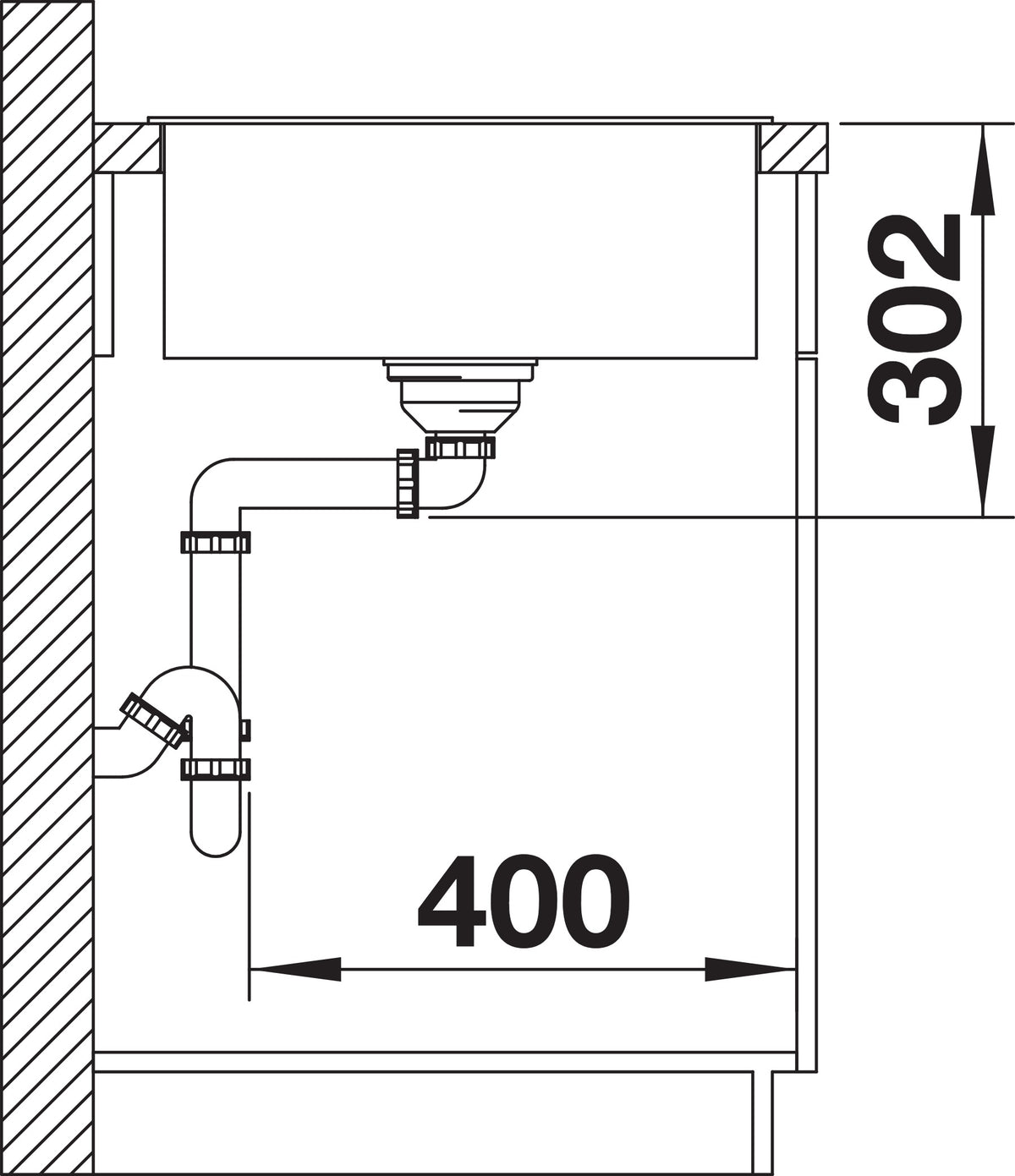 Blanco Axia III 5 S Silgranit avec planche en verre – coupe d'installation