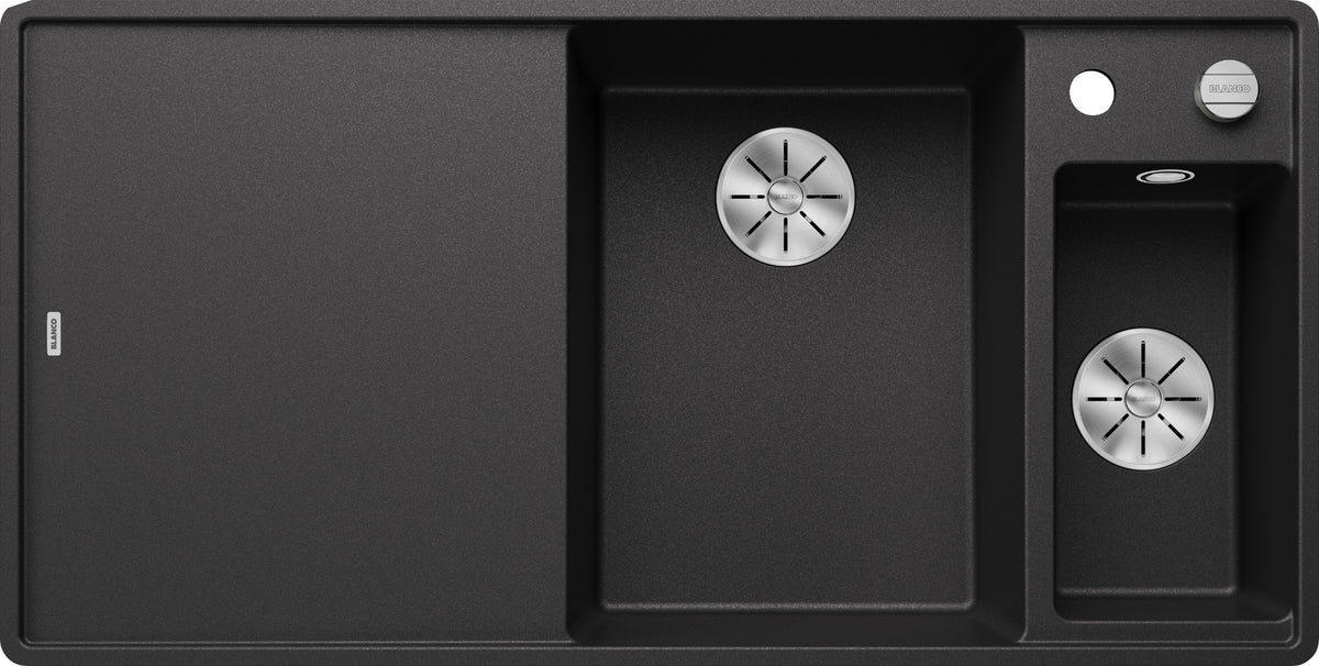 Blanco Axia III 6S-F Silgranit avec planche en verre – coloris Anthracite, égouttoir à gauche
