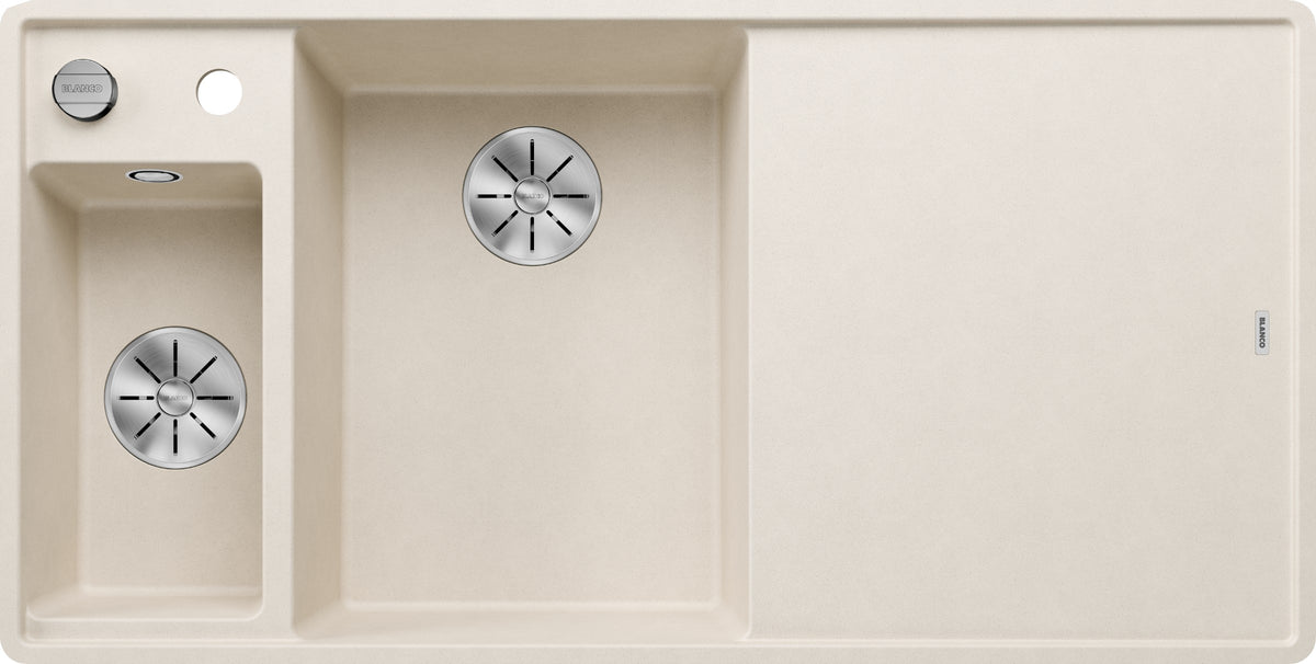 Blanco Axia III 6S-F Silgranit avec planche en verre – coloris Blanc Soft, égouttoir à droite