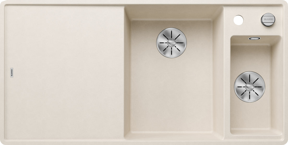 Blanco Axia III 6S-F Silgranit avec planche en verre – coloris Blanc Soft, égouttoir à gauche
