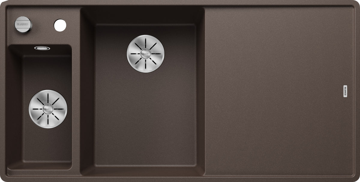 Blanco Axia III 6S-F Silgranit avec planche en verre – coloris Café, égouttoir à droite