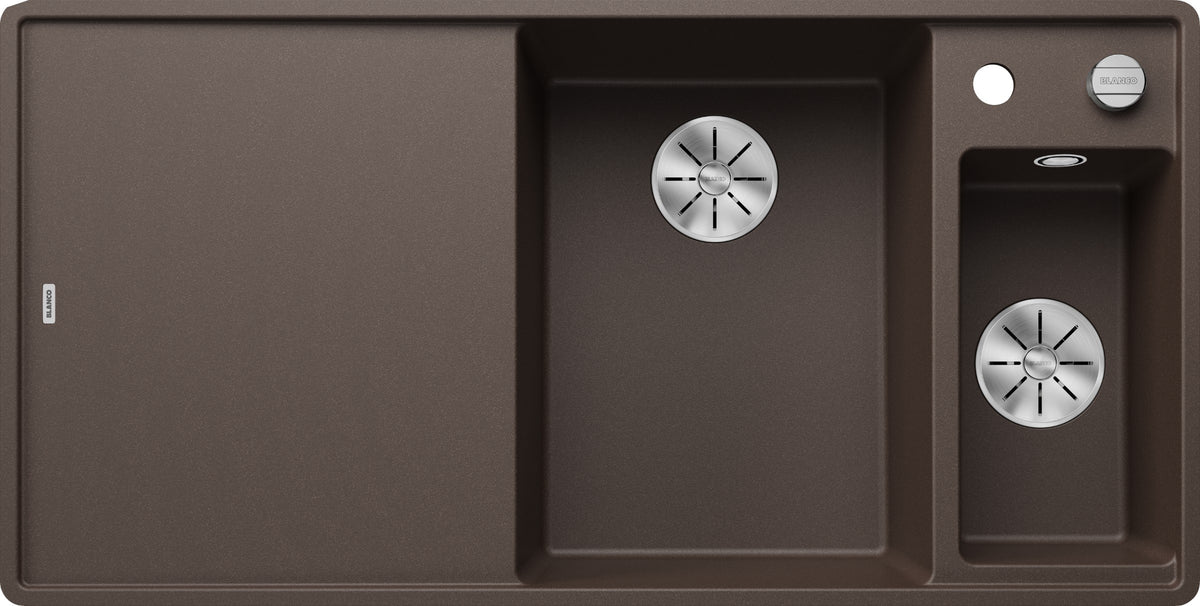 Blanco Axia III 6S-F Silgranit avec planche en verre – coloris Café, égouttoir à gauche