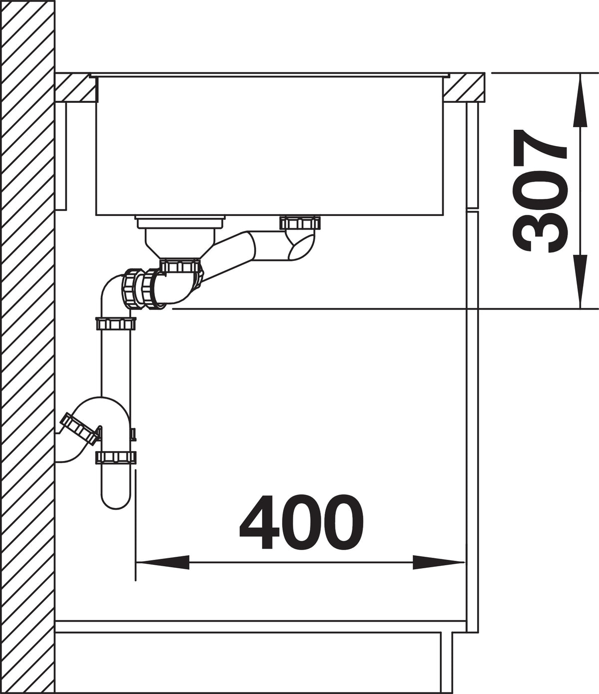 Blanco Axia III 6S-F Silgranit avec planche en verre – coupe d'installation