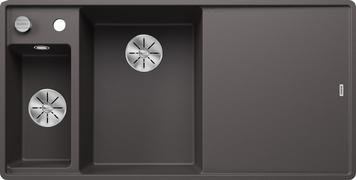 Blanco Axia III 6S-F Silgranit avec planche en verre – coloris Gris Rocher, égouttoir à droite